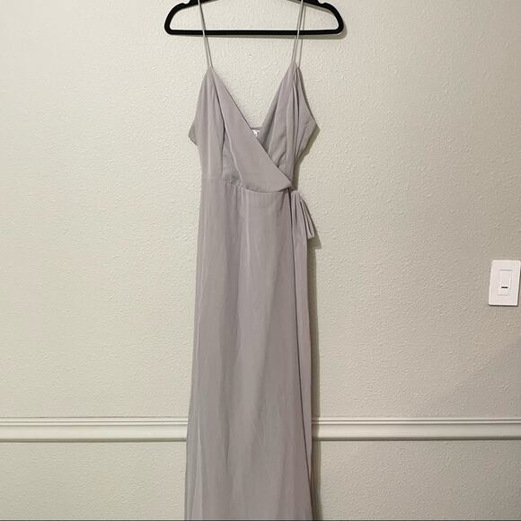 Lovely Grey Spaghetti Strap Wrap Maxi Dress Formal Bridesmaid Womens 10 Formal - Picture 8 of 11